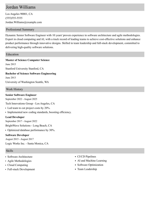 Senior Software Engineer Resume Sample