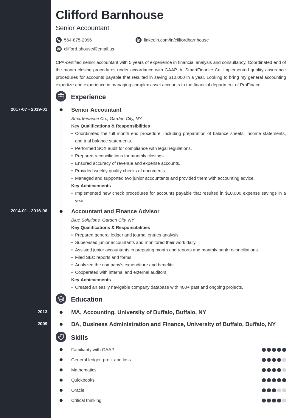 senior accountant resume example template concept