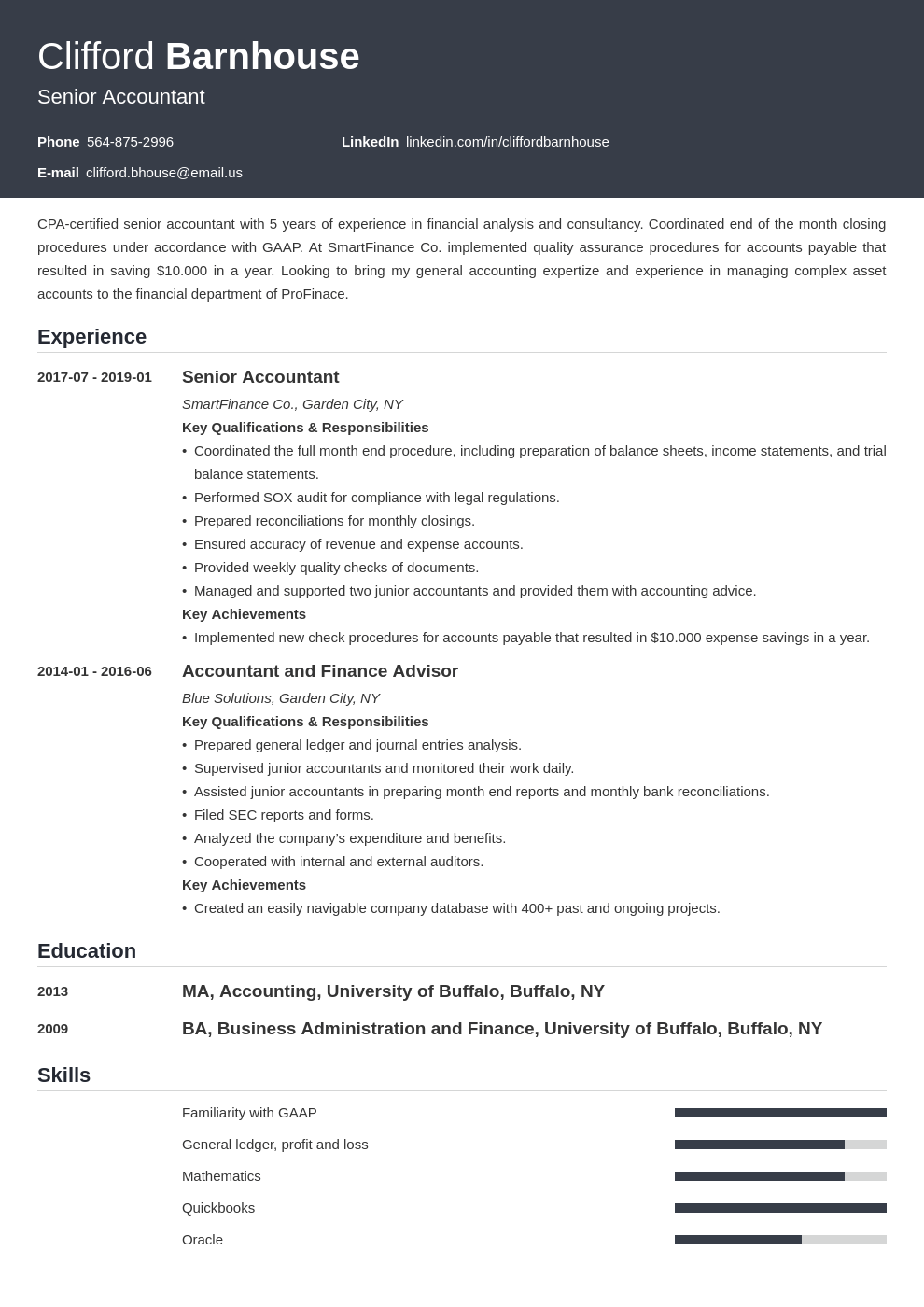 senior accountant resume example template influx