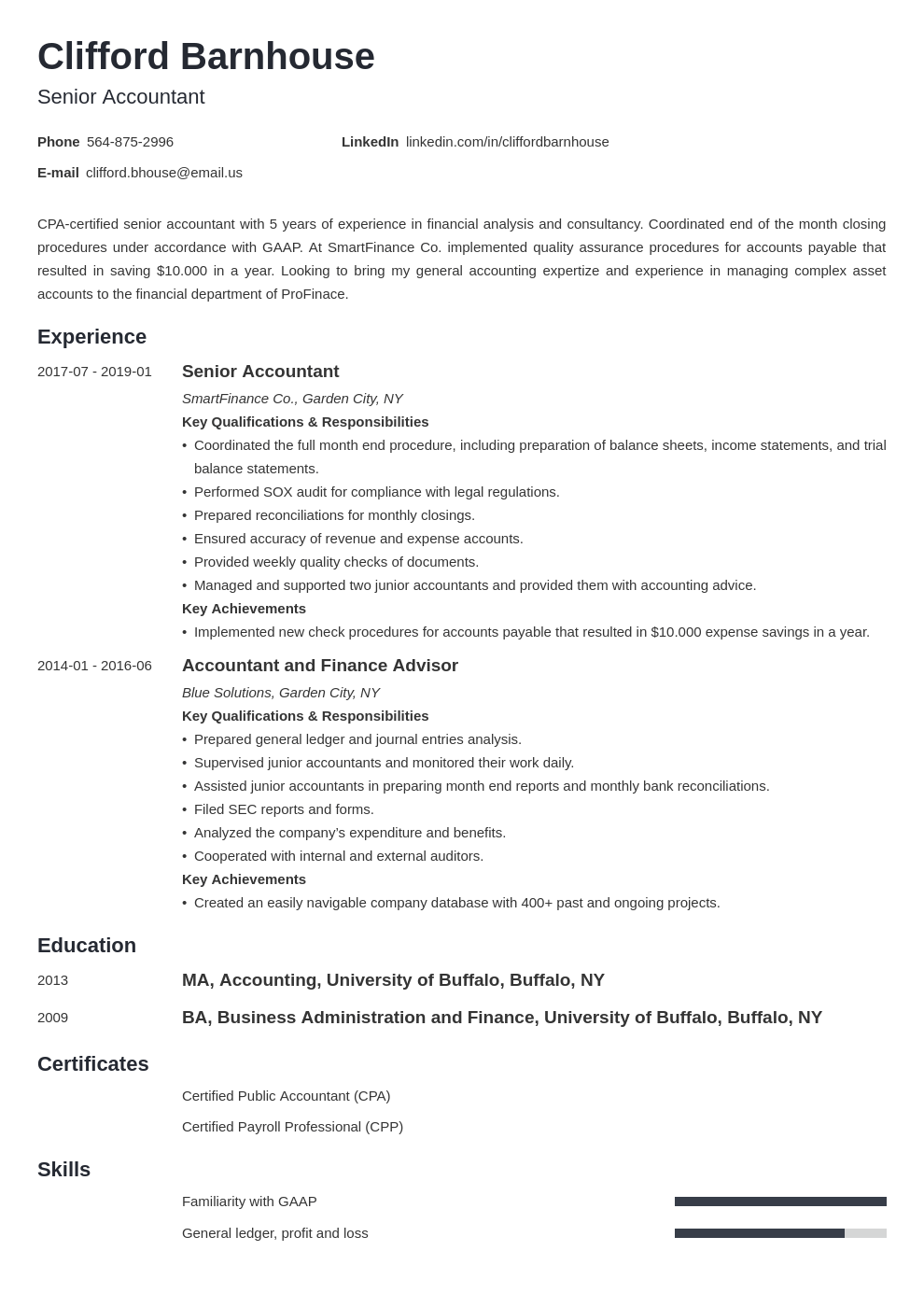 senior accountant resume example template minimo