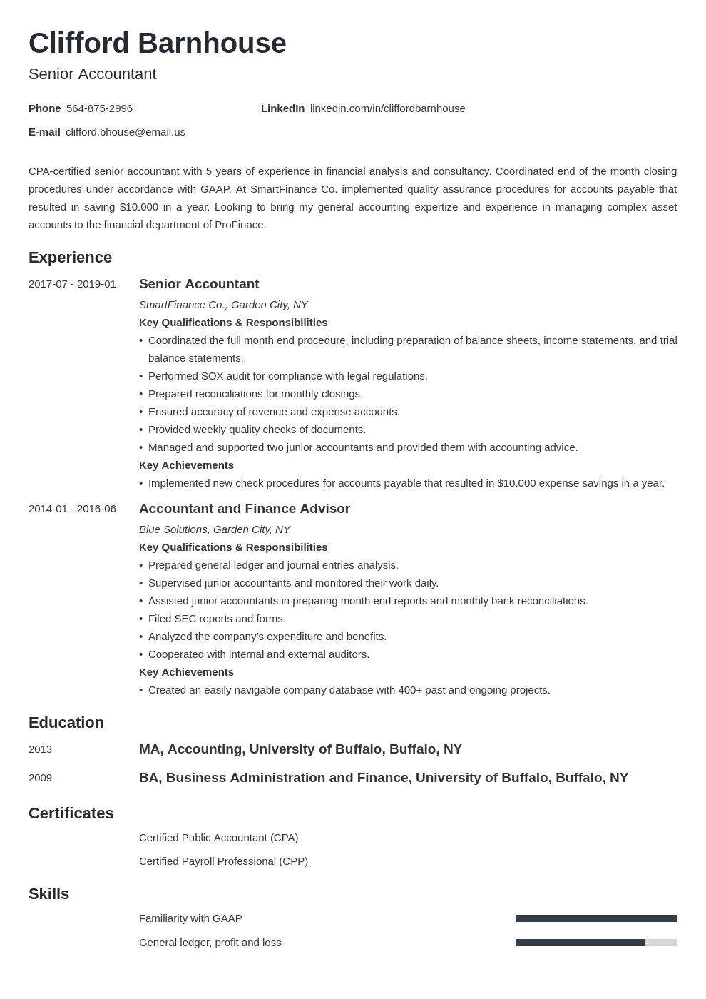 Senior Accountant Resume Sample Amp Guide 20 Tips