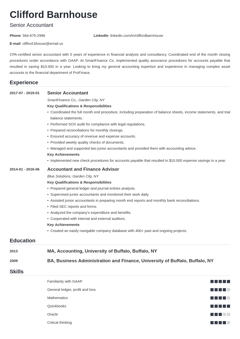 Senior Accountant Resume Sample 2021 Guide Tips