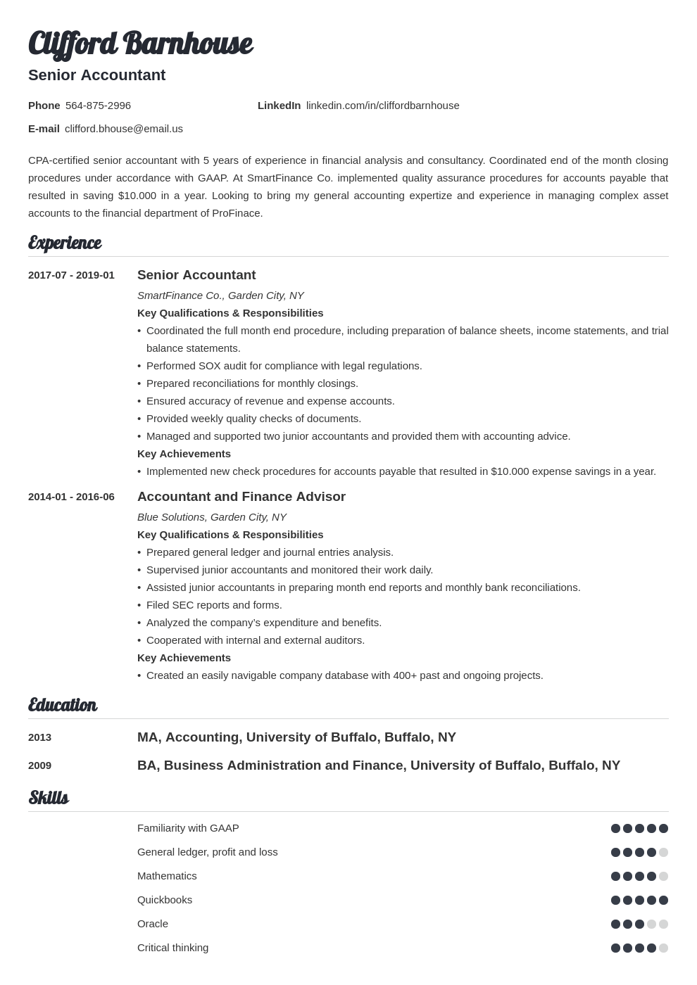 senior accountant resume example template valera
