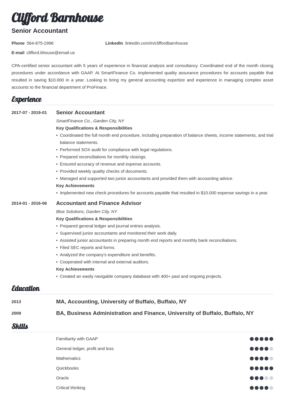 General Accountant Job Description For Cv