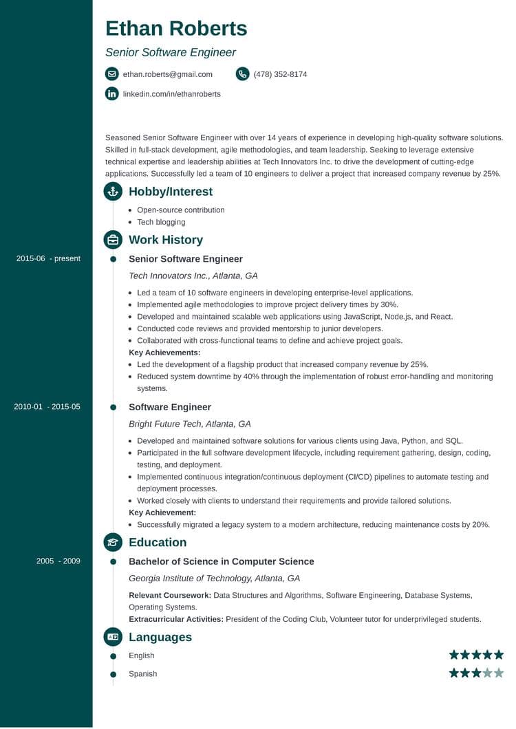 Concept resume template for senior