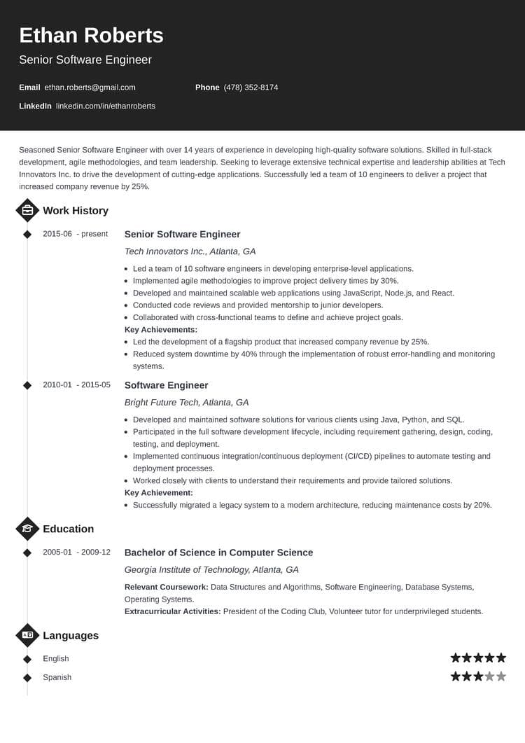 Diamond resume template for senior