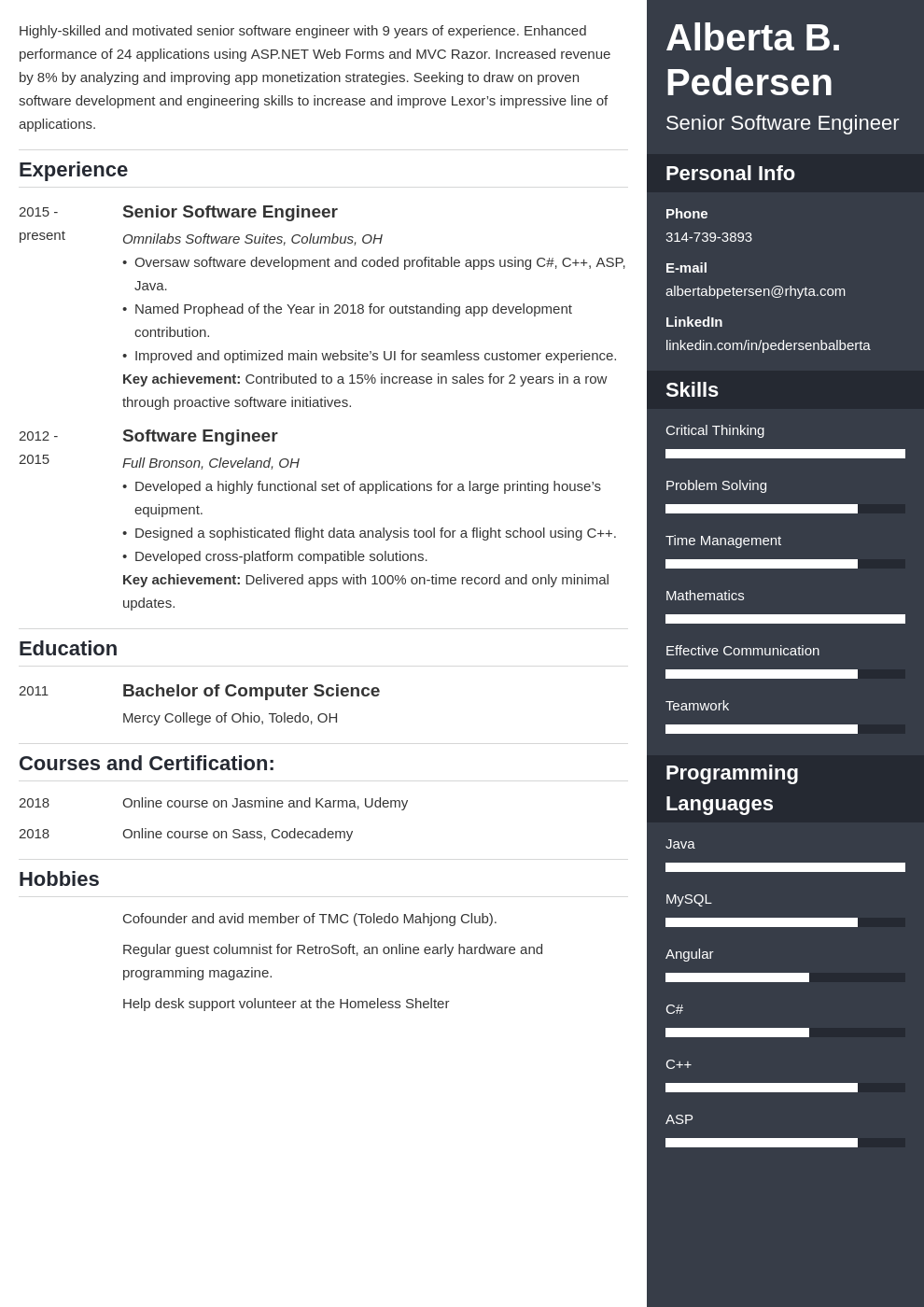 resume template for senior software engineer