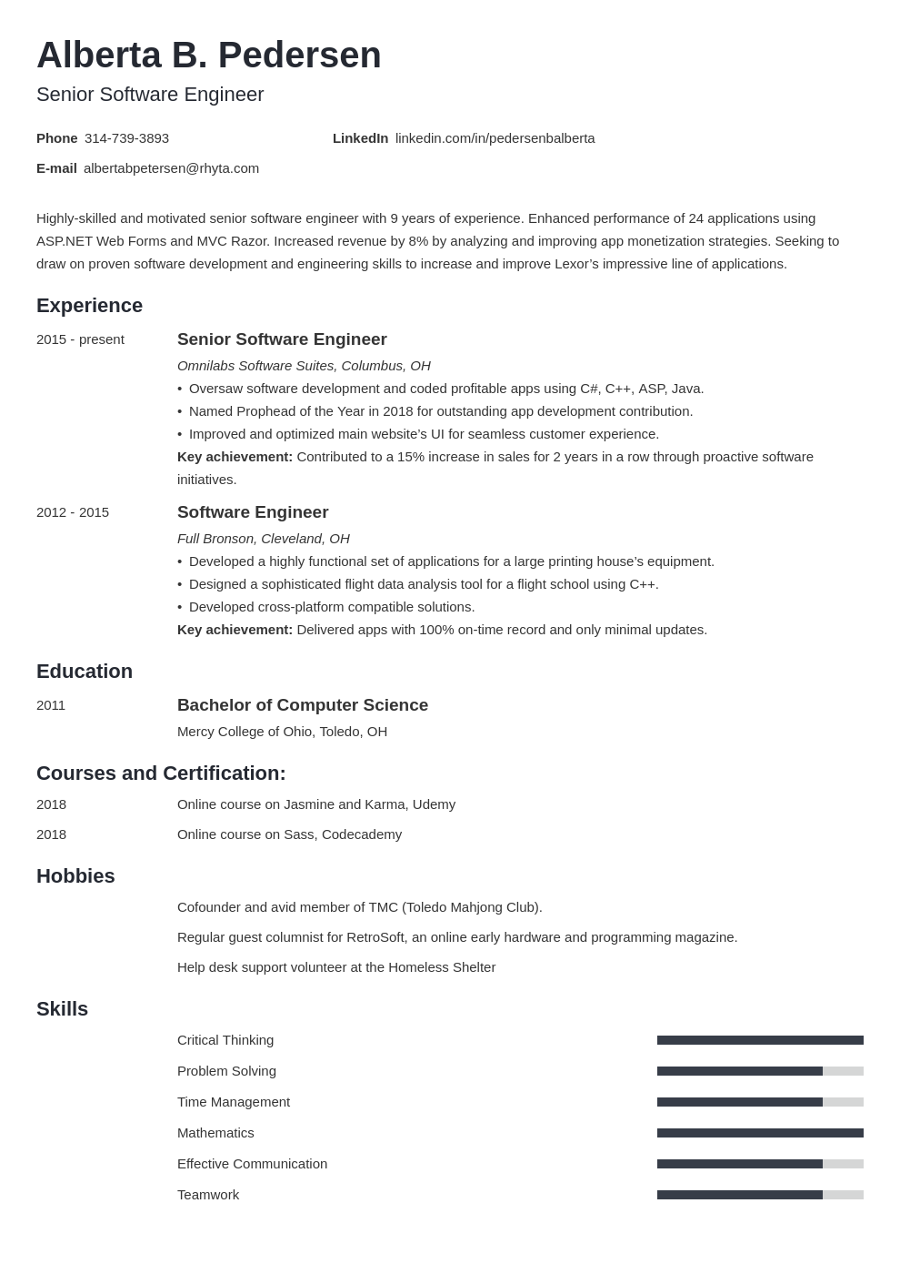 career aspirations examples for senior software engineer