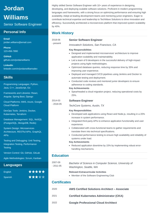 Senior Software Engineer Resume Sample