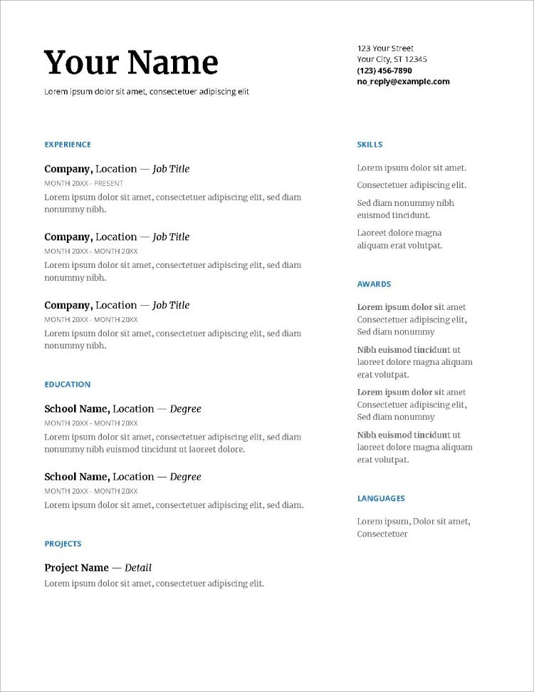 serif free resume templates