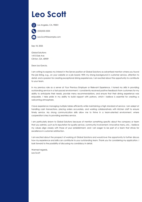 sample cover letter example
