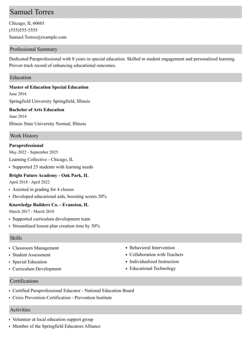 sample resume example