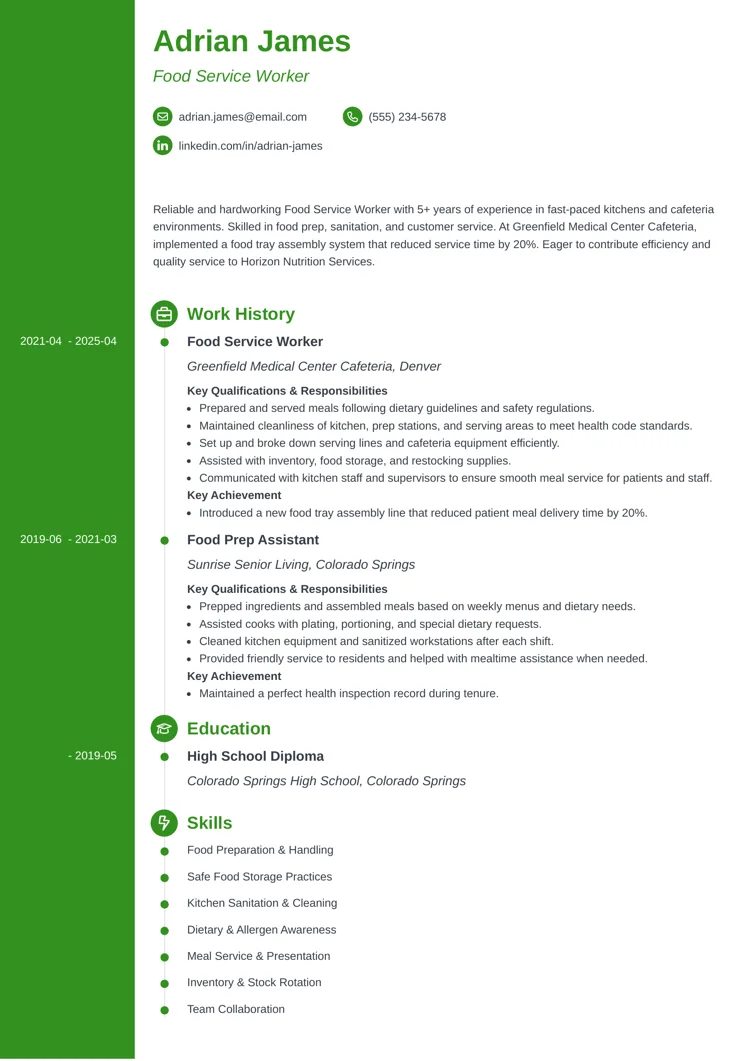 Food Service Resume Example by zety