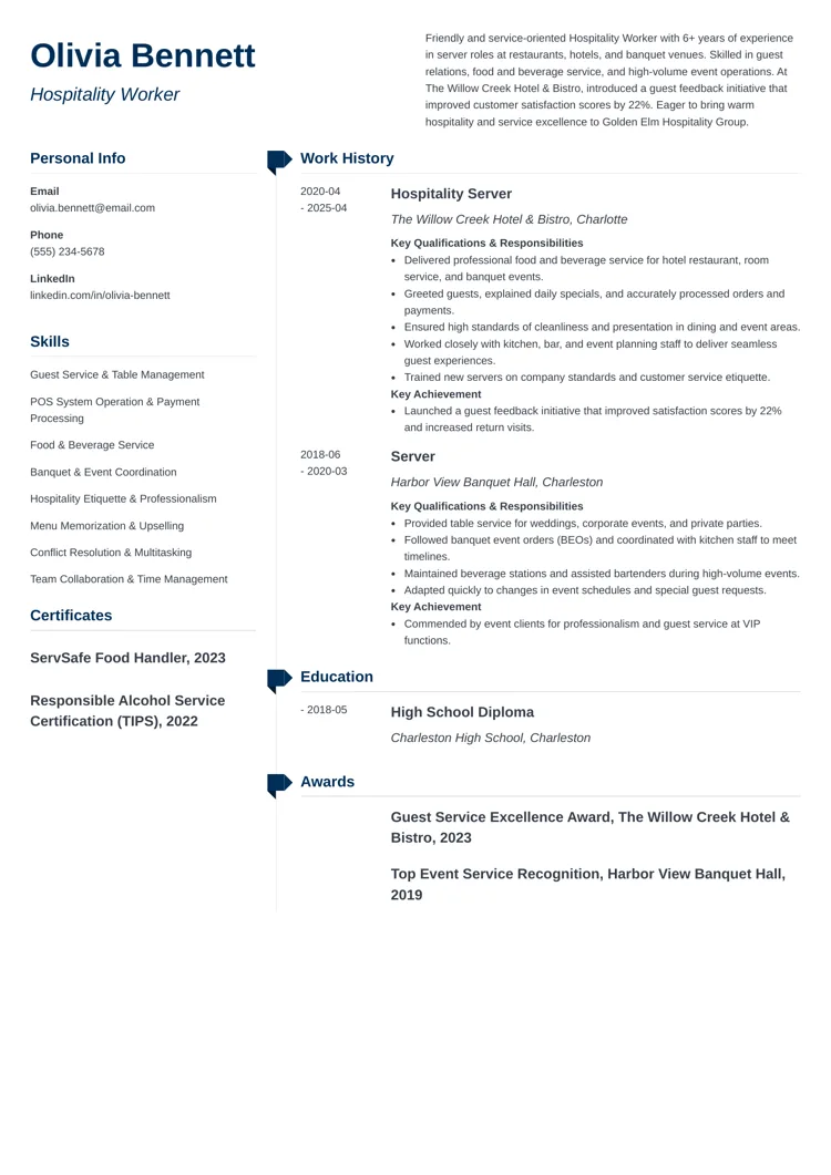 Hospitality Resume Example by zety