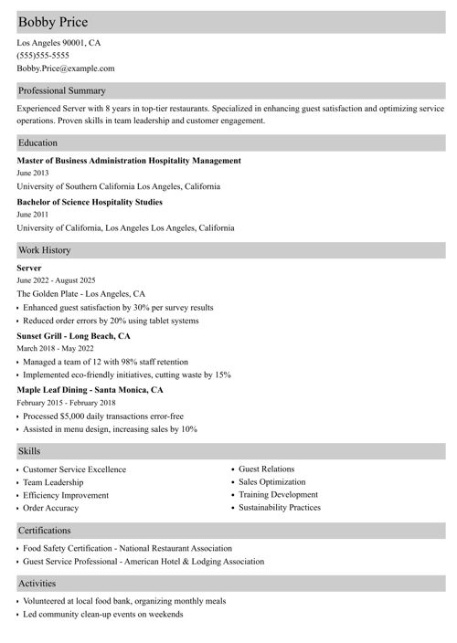 sample resume example