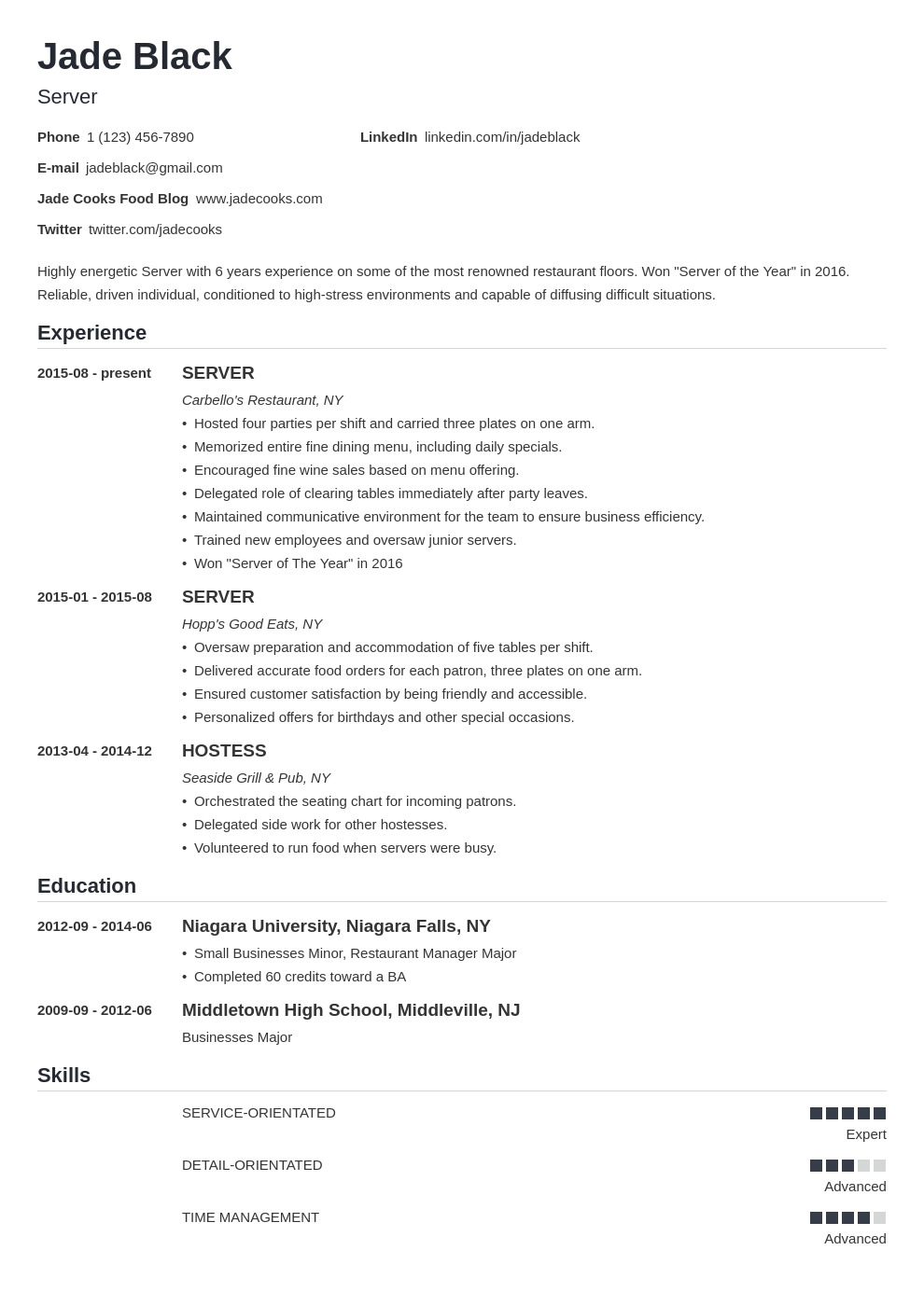 Server Job Description for a Resume: Examples and How-To