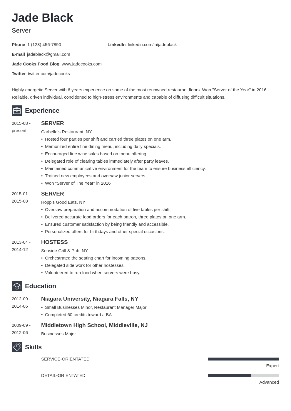 Server Job Description For A Resume Examples And How To