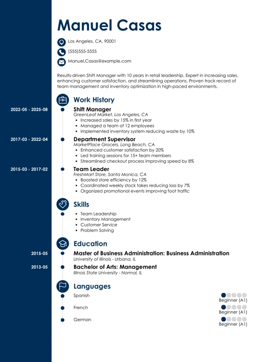 Shift Manager Resume Example