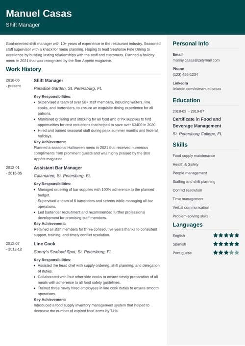 Shift Manager Resume How To Guide With Example Key Skills