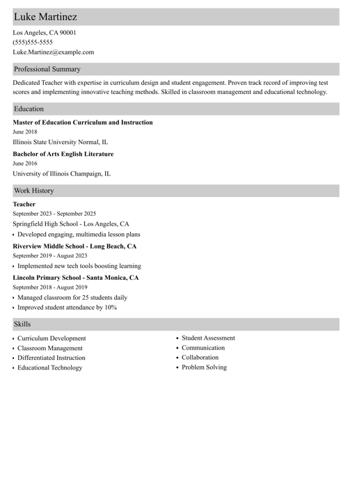 sample resume example