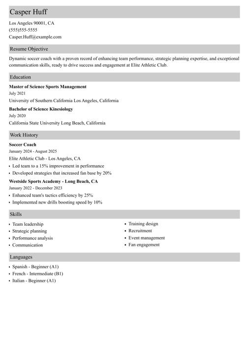 soccer resume example