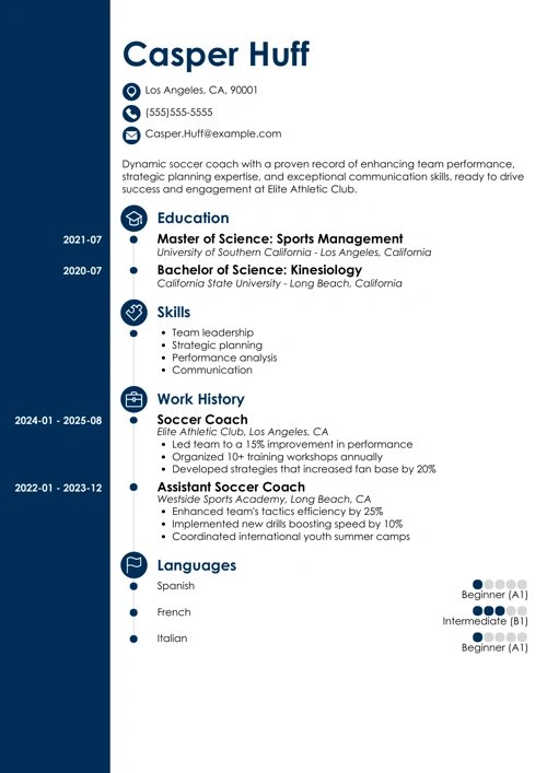 soccer resume example