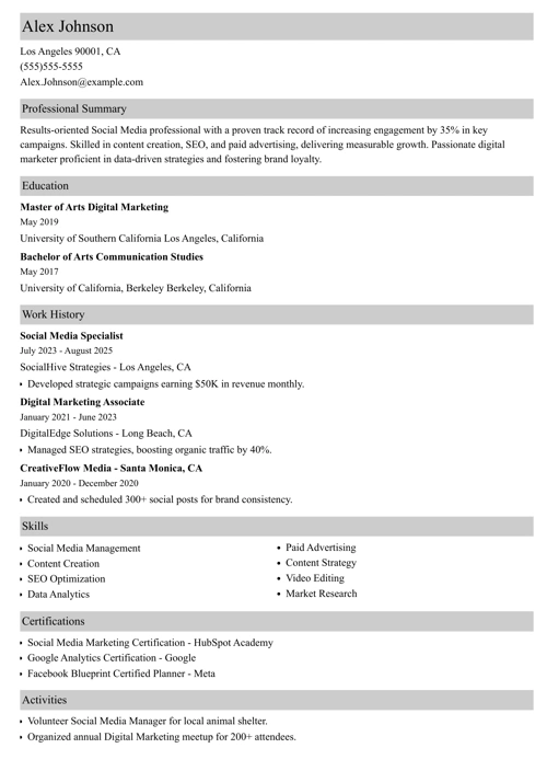 Social Media Resume Template