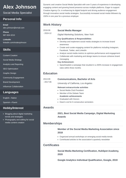 Social Media Resume Template