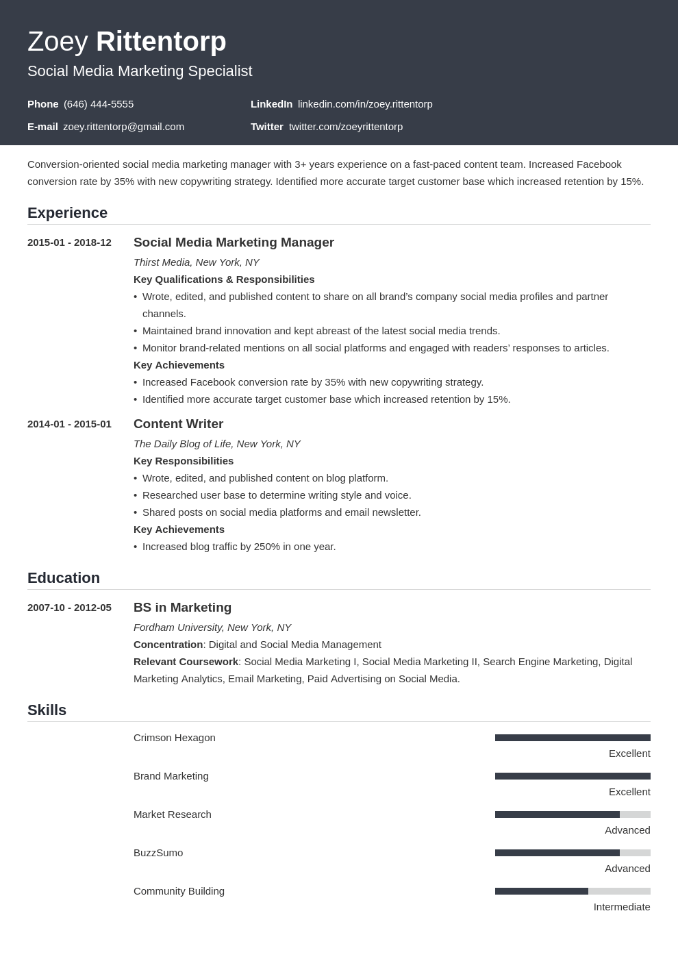 Social Media Manager Resume Sample Skills Included