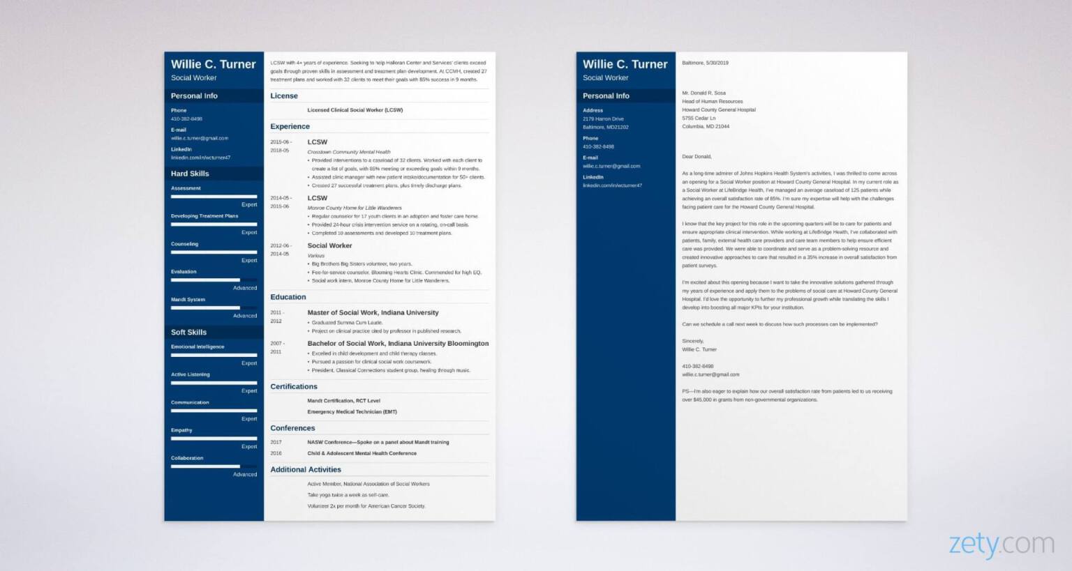 social work resume and cover letter set