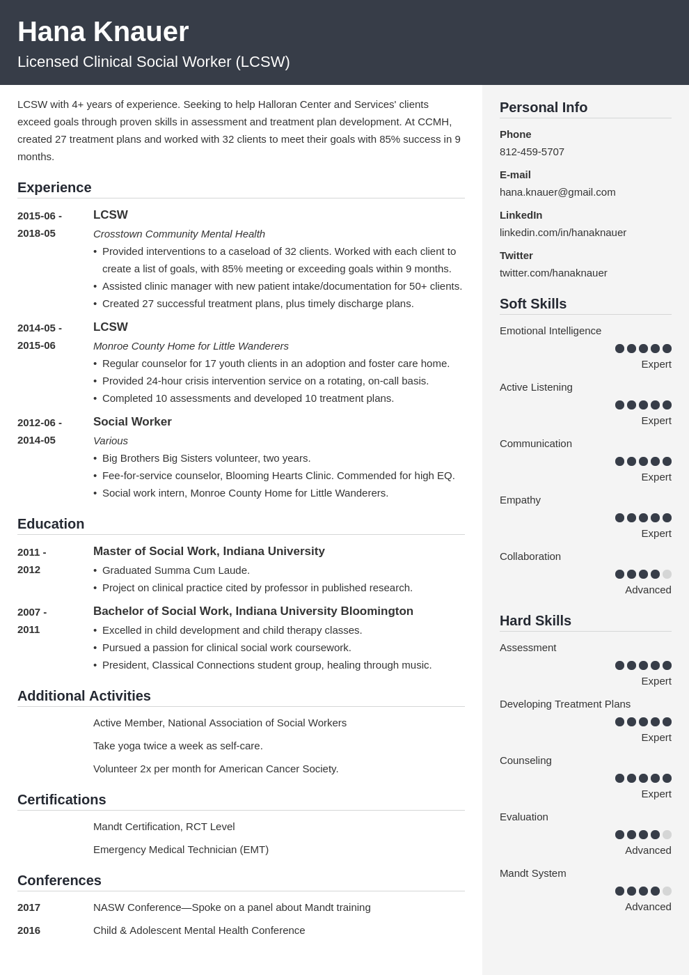 social work resume template