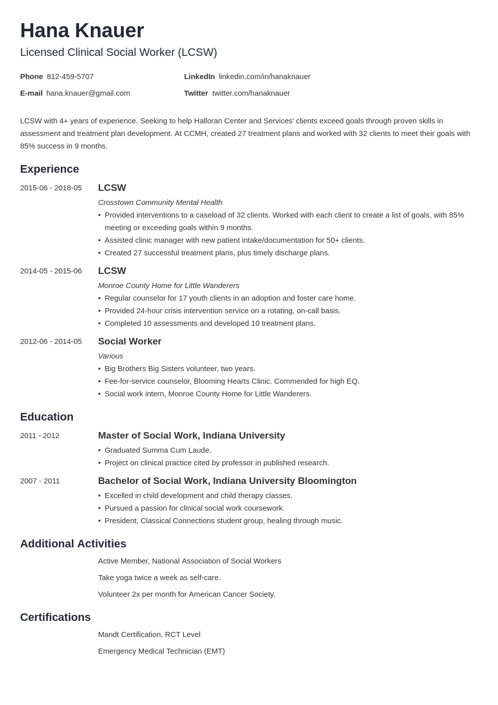 medical social work skills resume