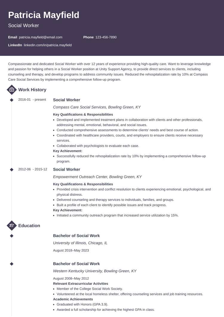 senior social work resume by Zety