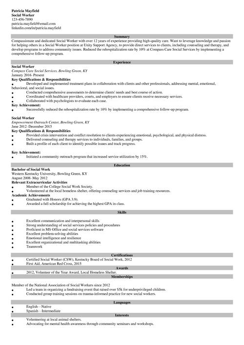 Social Worker Resume Example