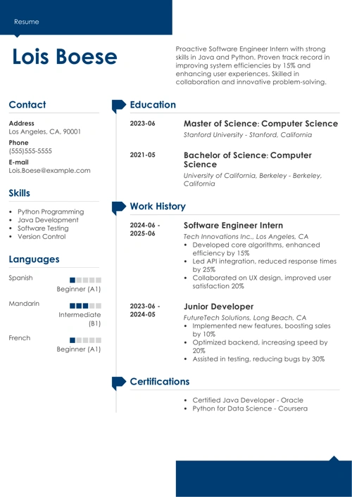 software engineer intern resume example
