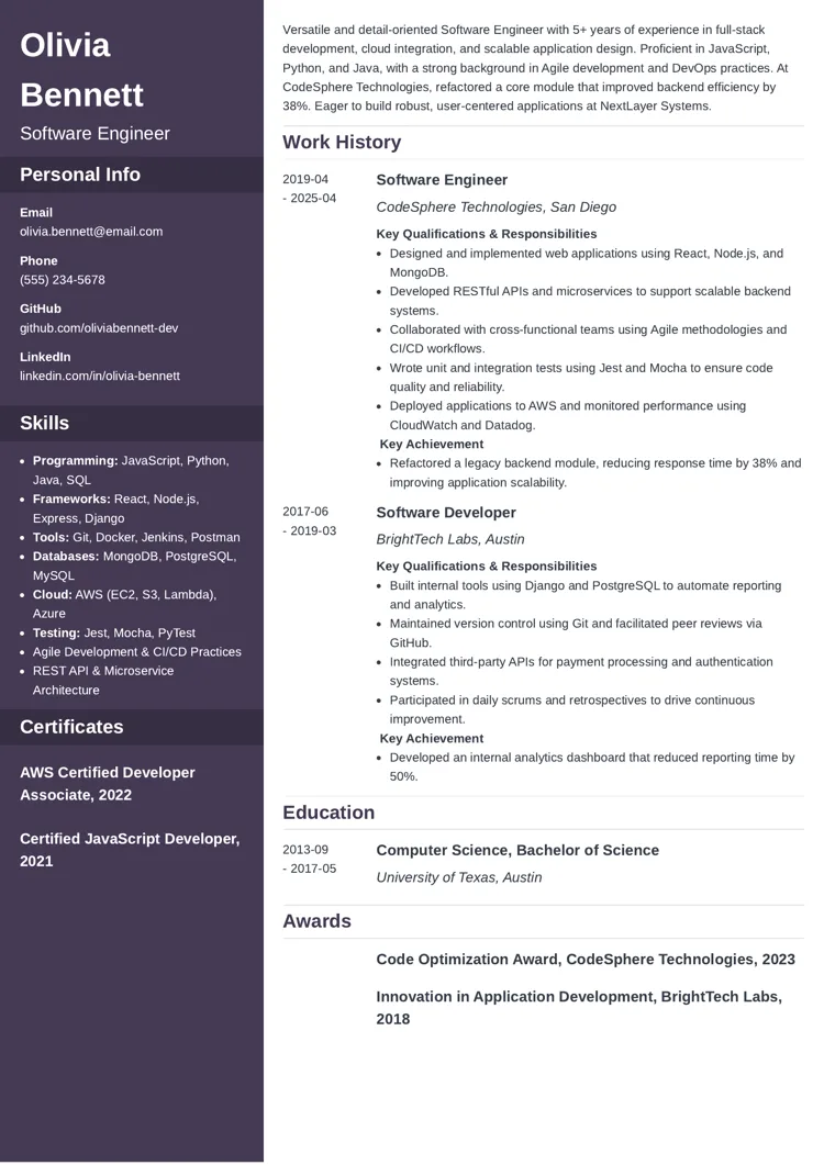 Software Engineer Resume Example