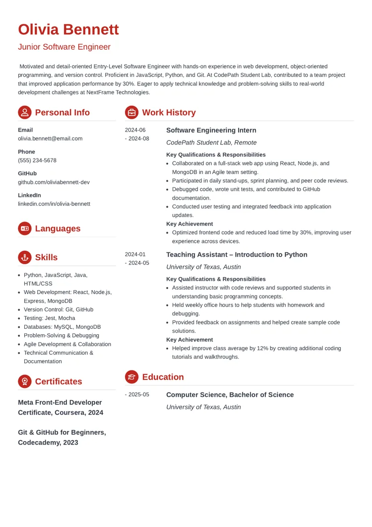 Entry-Level Software Engineer Resume Example by zety