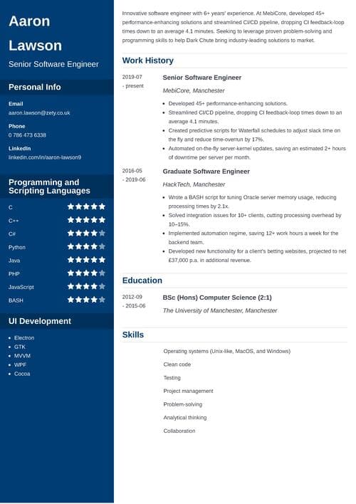 software engineer CV example