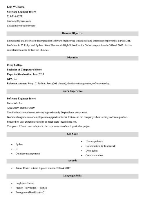 Software Engineer Intern Resume Example & Tips for 2024 Example for 2023 -  Rezi Ai