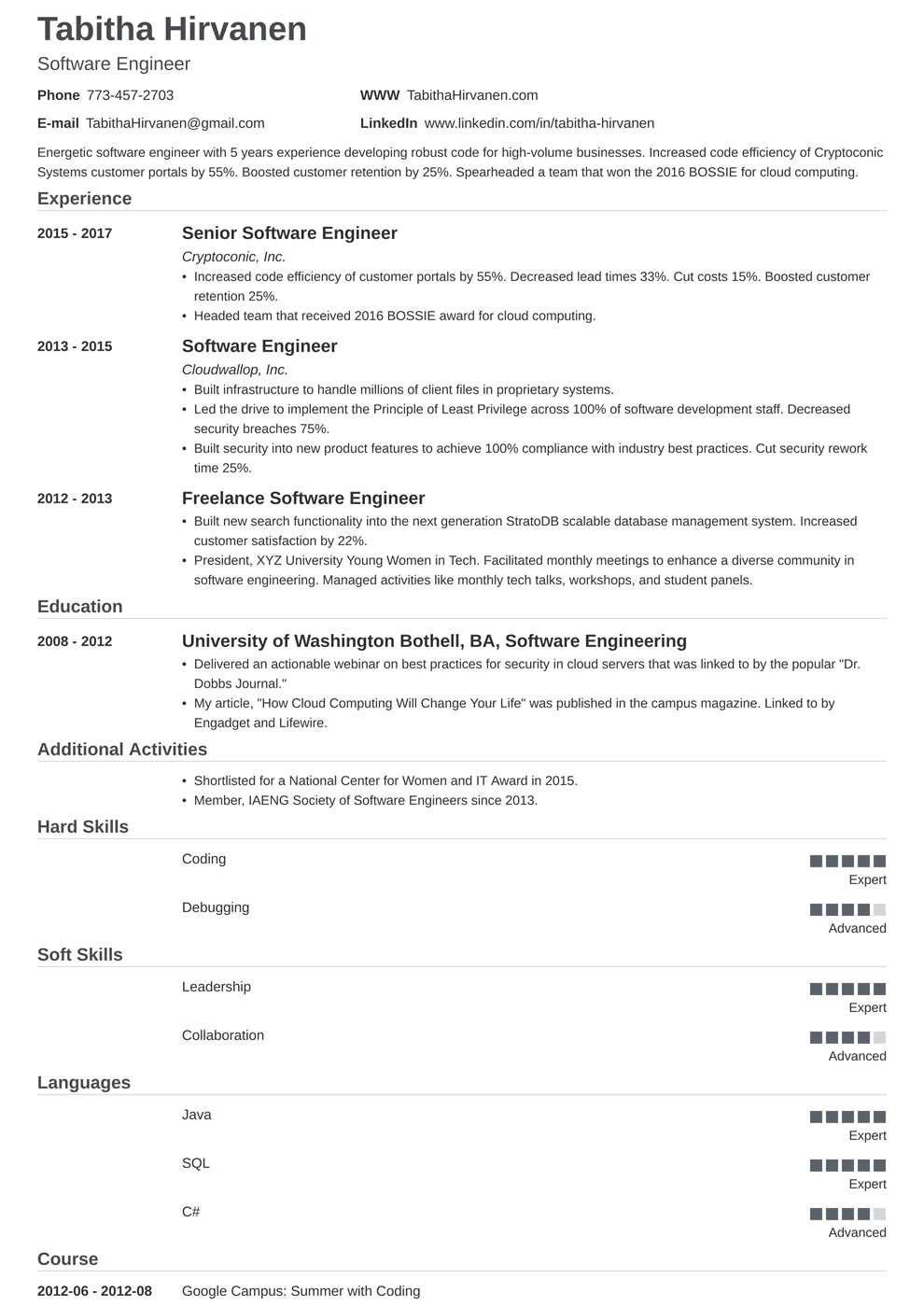 Sr Software Engineer Resume - Free Resume Templates