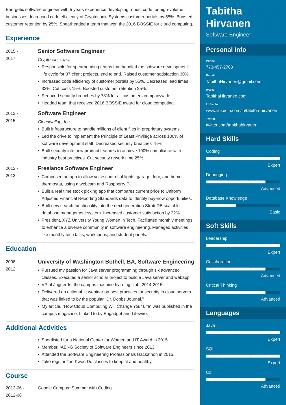 best resume template for software engineer