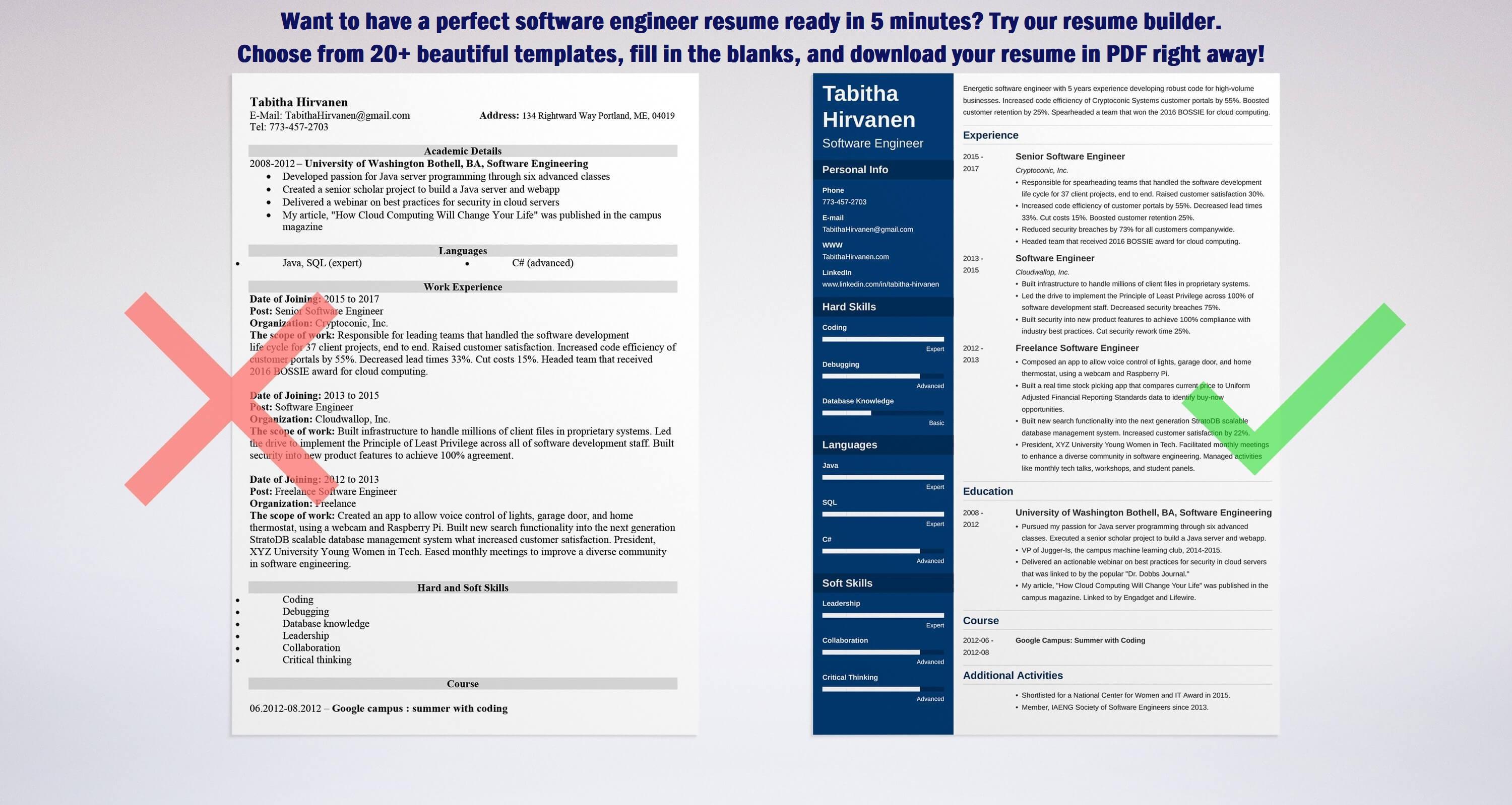 Software Engineer Resume Examples Tips Template