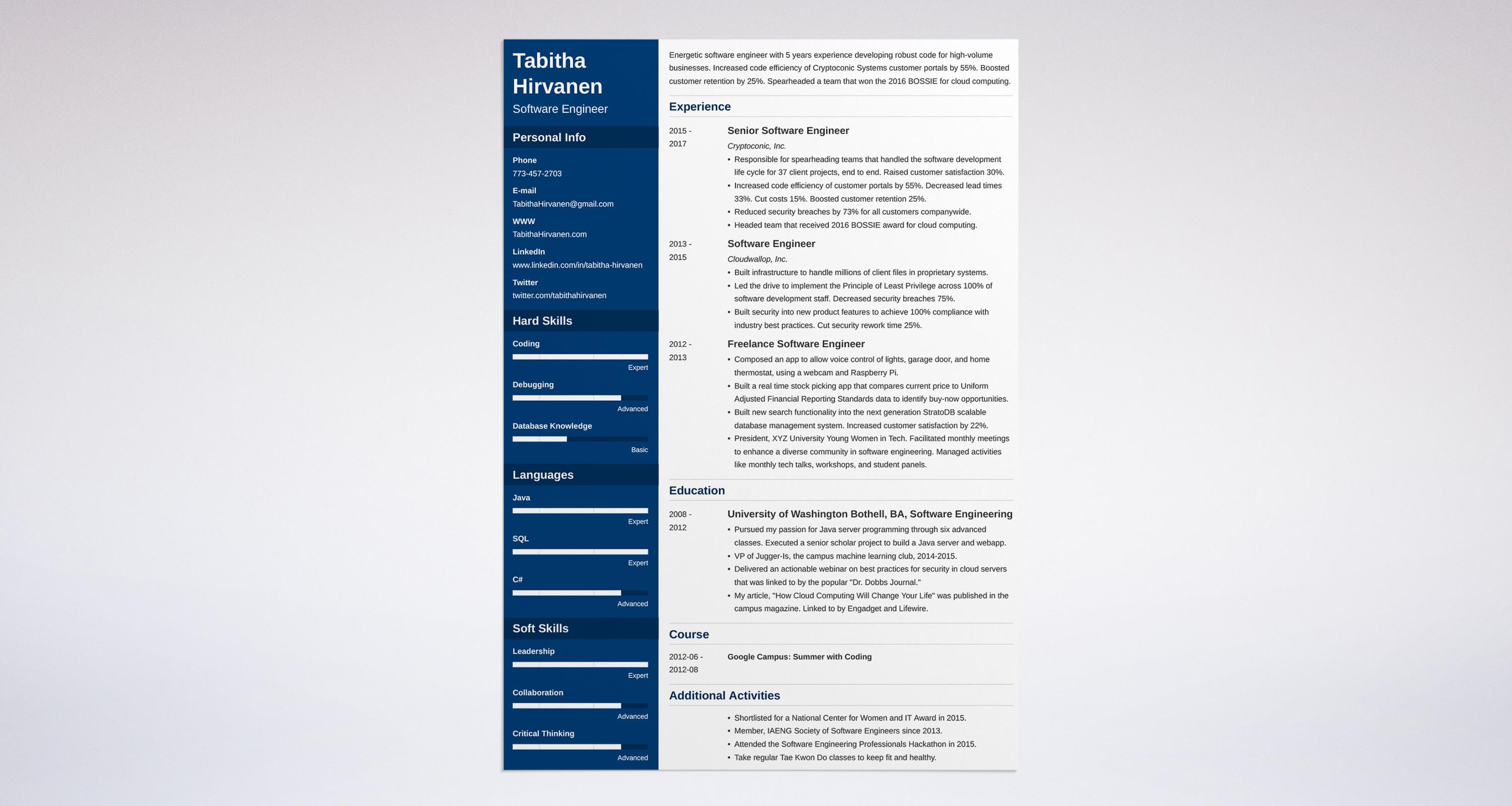 Examples Format \u0026 Resume Developer \u0026 Software Engineer