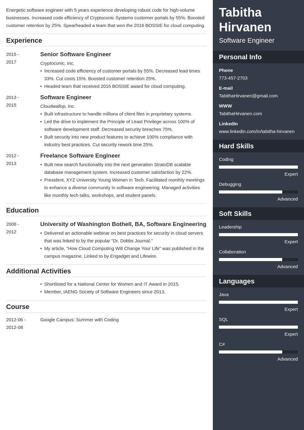 Software Engineer Resume Template Developer Examples