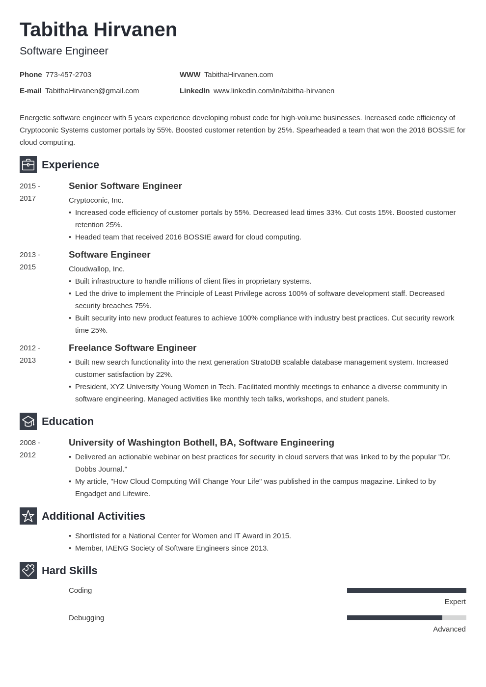 Software Engineer Resume Template Developer Examples