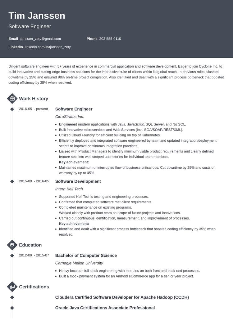 Diamond resume template for software engineers