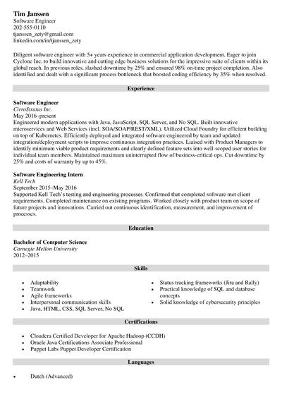 months on a resume example