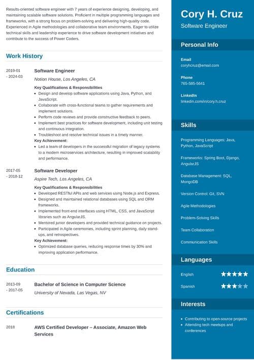 software engineer skills on a resume example