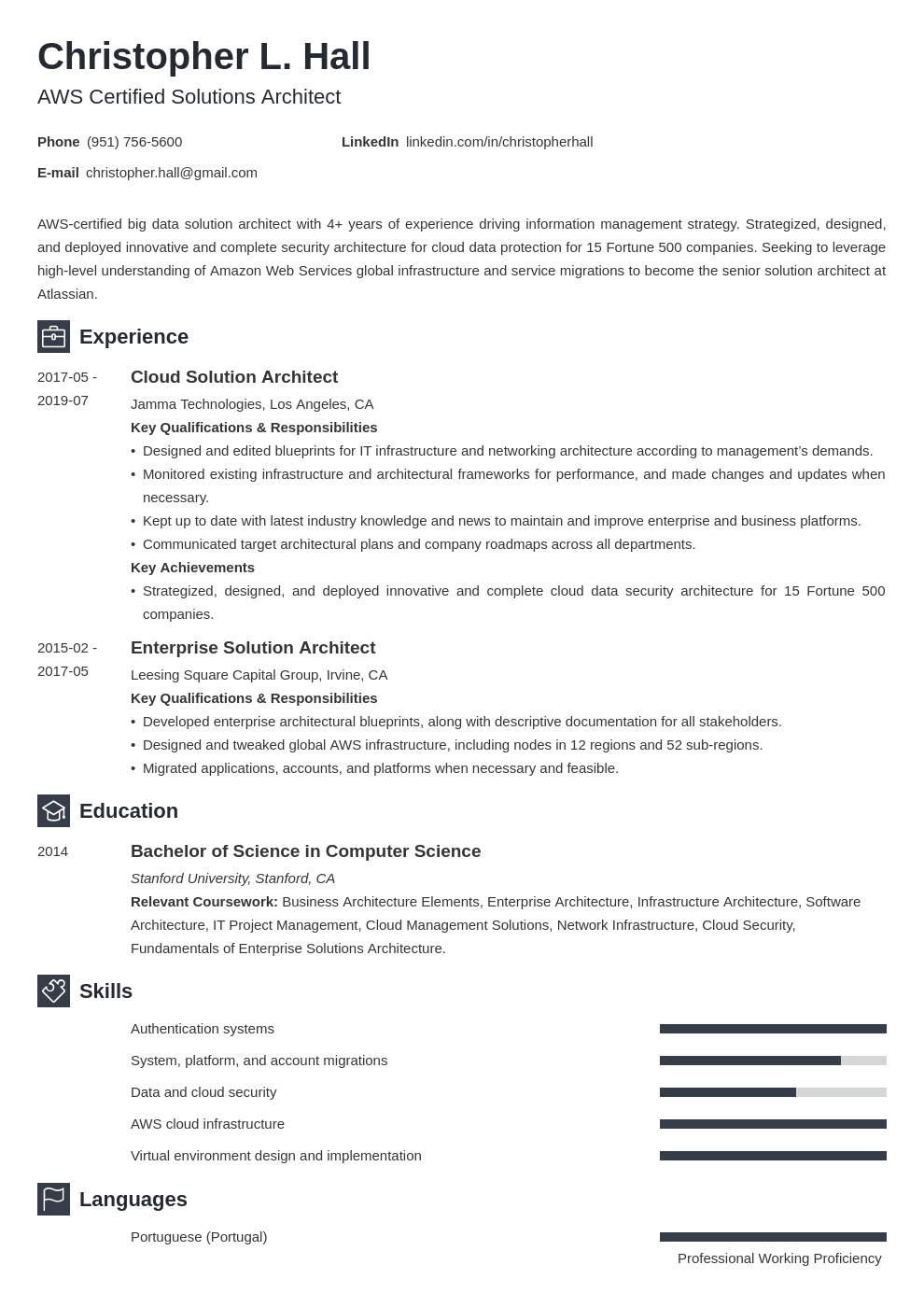 sample resume for aws solution architect associate fresher