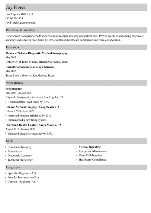 sonographer resume example